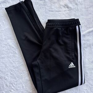 Adidas Men's Black Joggers with White Stripes